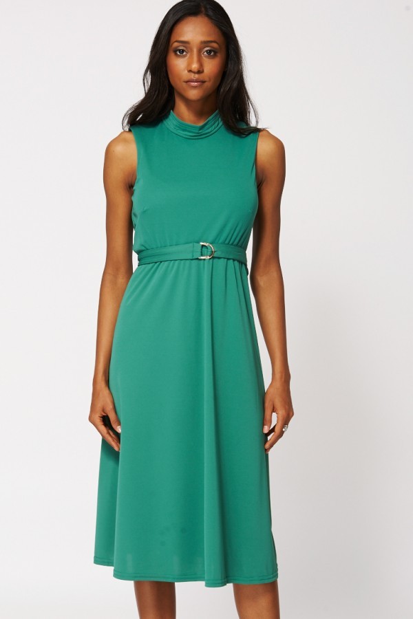 green high neck dress